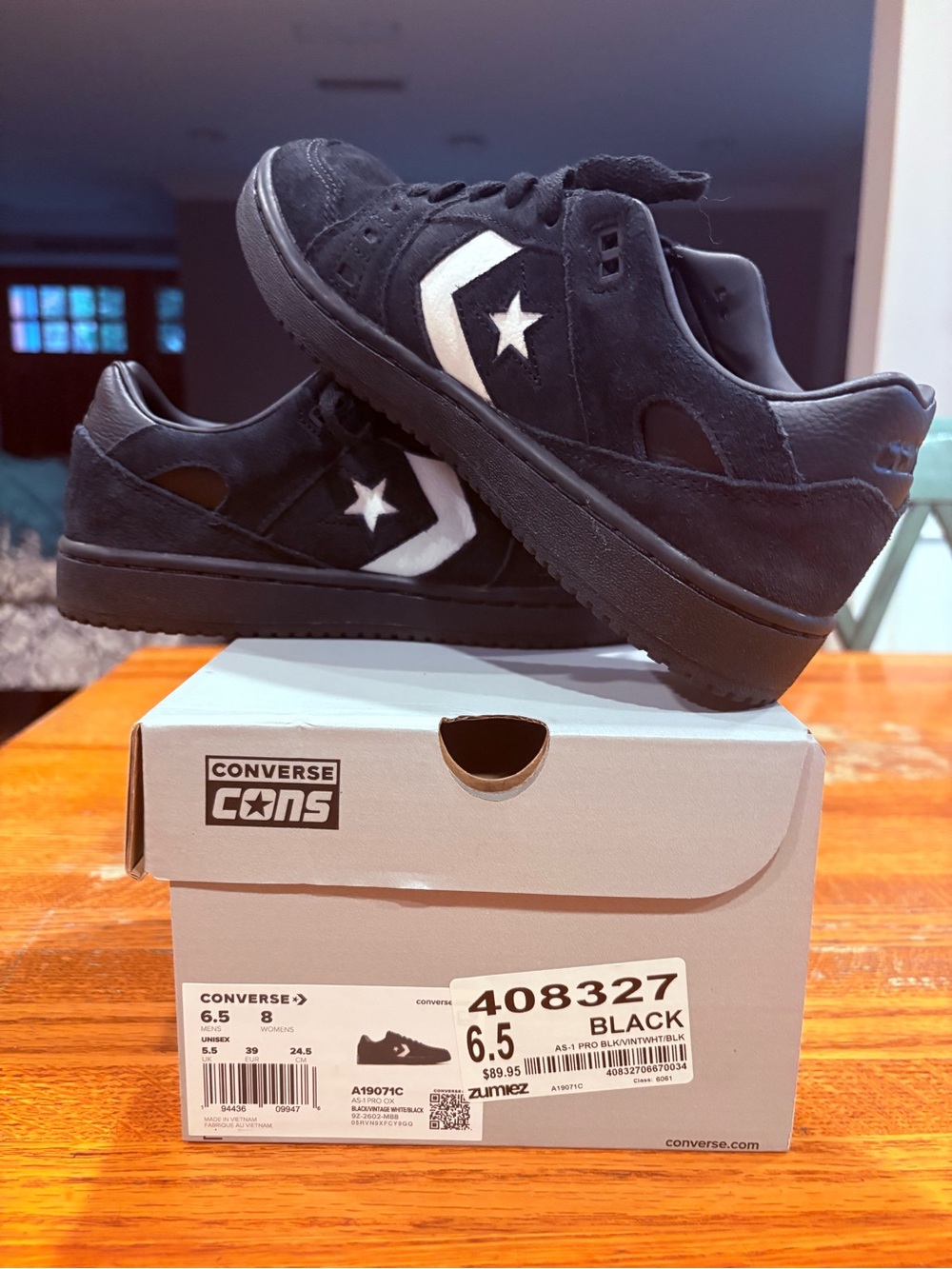 Converse Kids Black Low-Top CONS Skate Sneakers with White Star Chevron